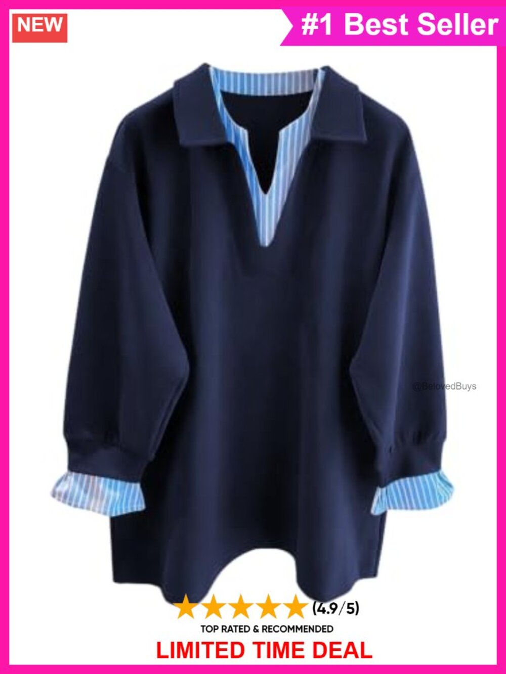 Oversized Sweatshirt V Neck Striped Patchwork Pullover